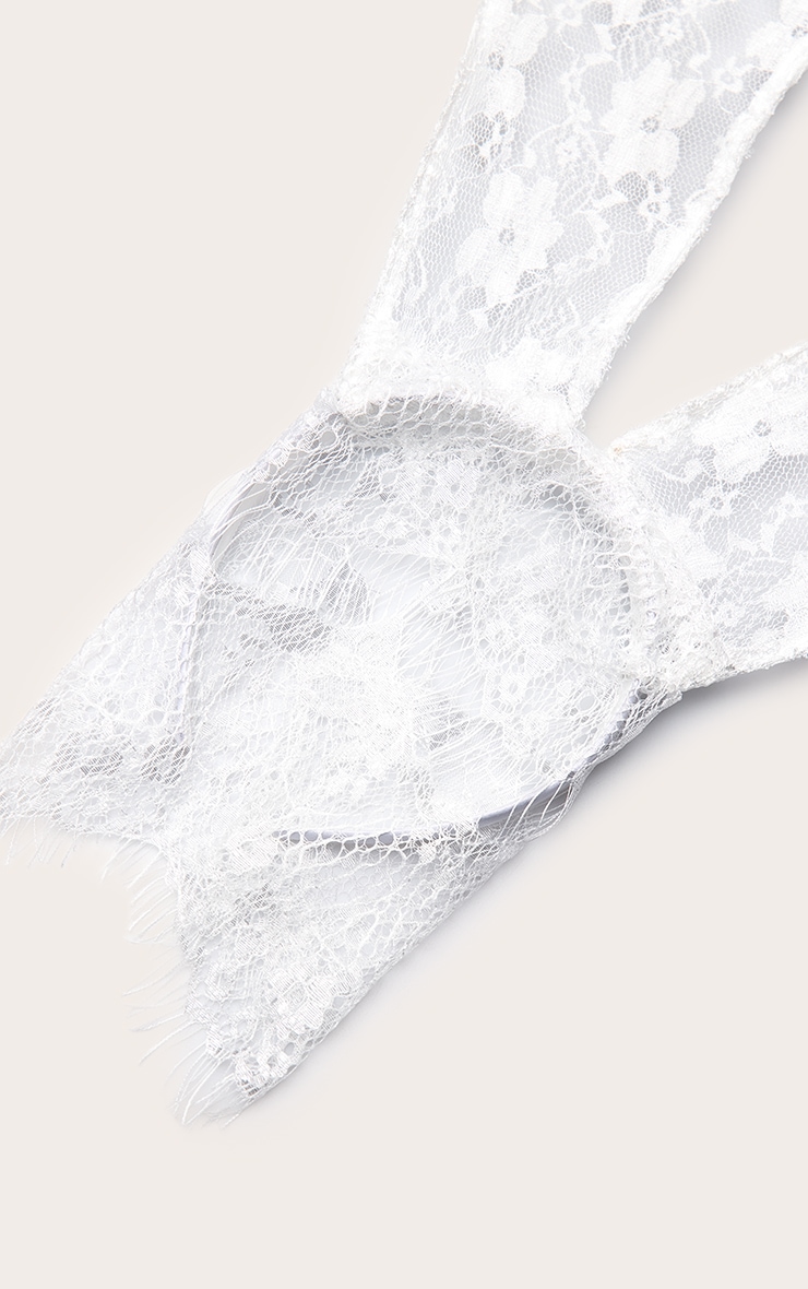 White Lace Veil Bunny Ear Headband image 3