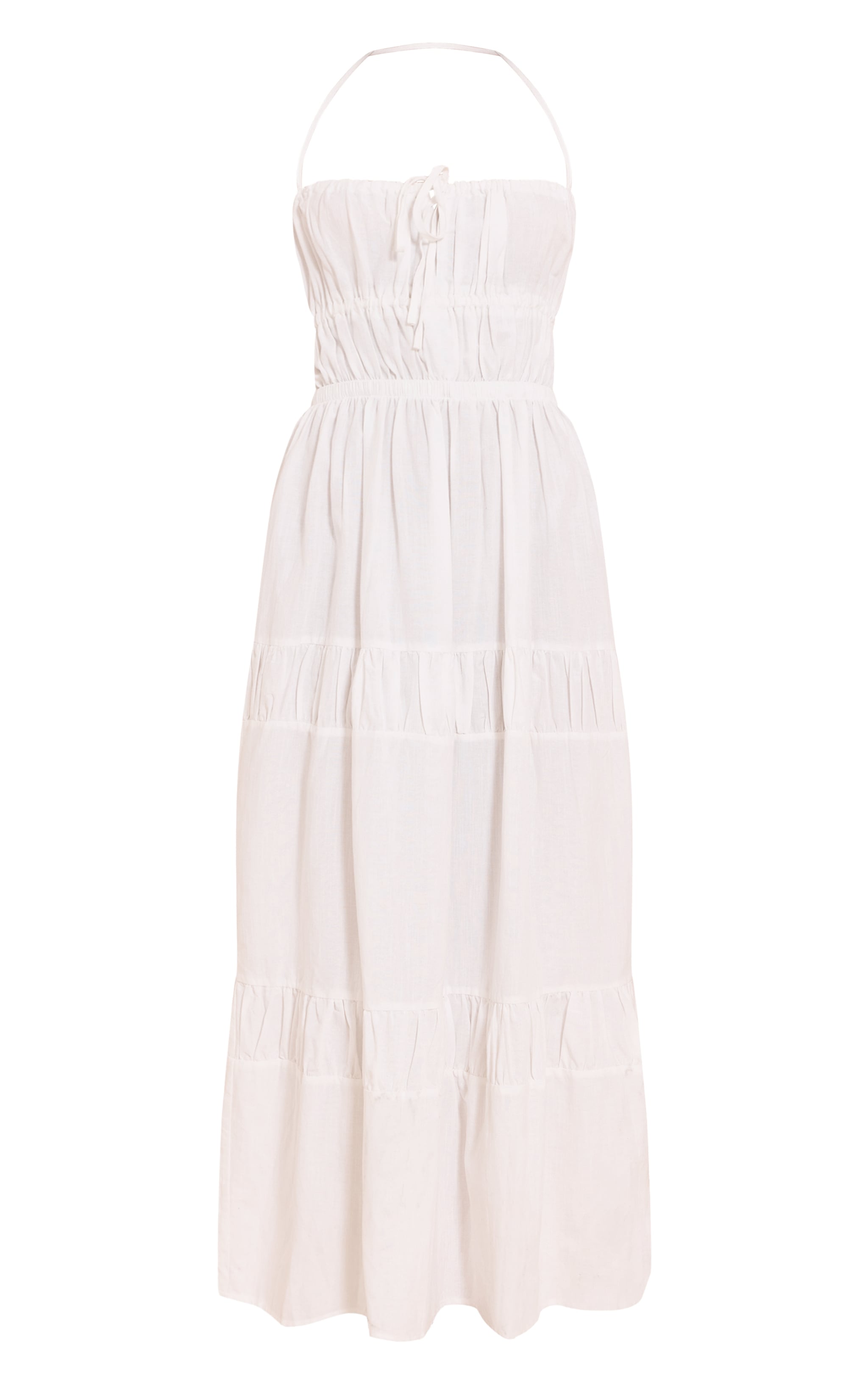 White Ruched Backless Strappy Maxi Dress image 5