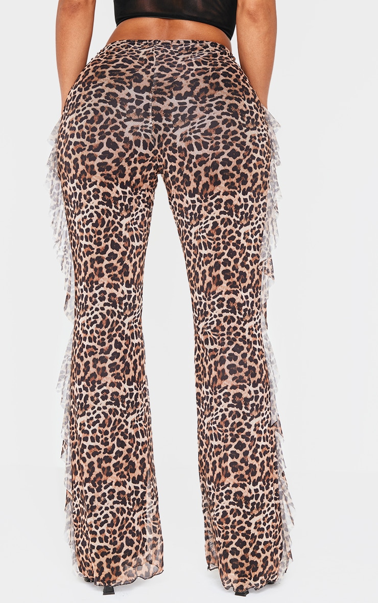 Shape Leopard Print Frill Flared Strappy Waist Trousers image 3