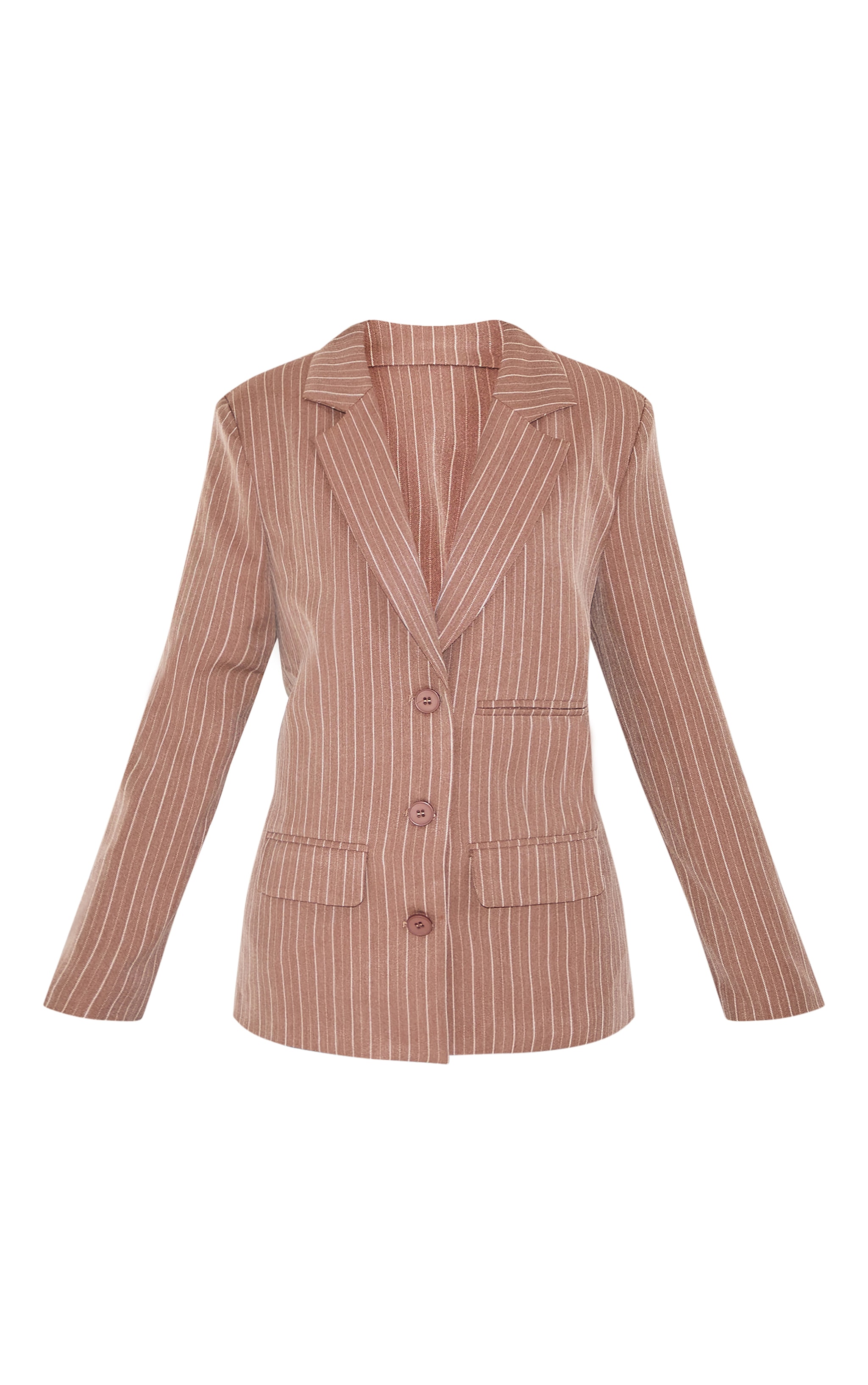 Petite Taupe Woven Pinstripe Oversized Blazer image 5