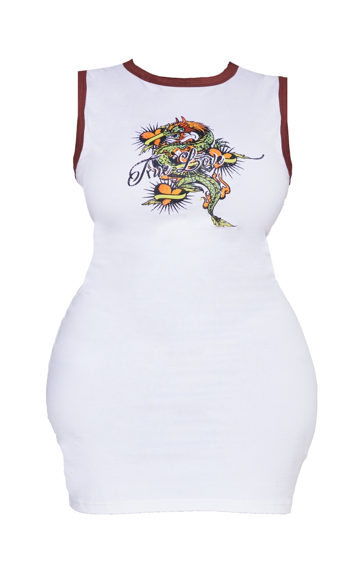 Plus White Contrast Edge Graphic Printed Bodycon Dress image 5