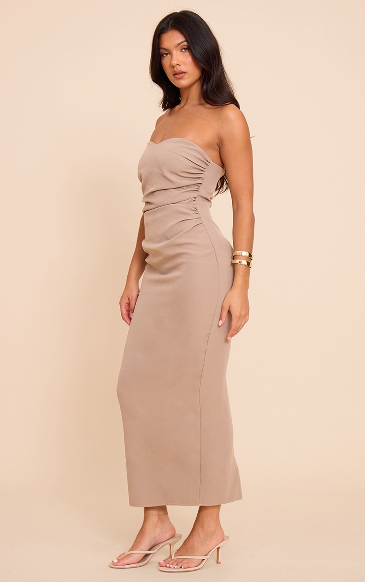 Mocha Woven Tailored Bandeau Ruched Midaxi Dress image 3