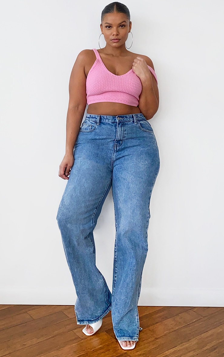 Plus Pink Knit Elasticated Hem Crop Top image 3