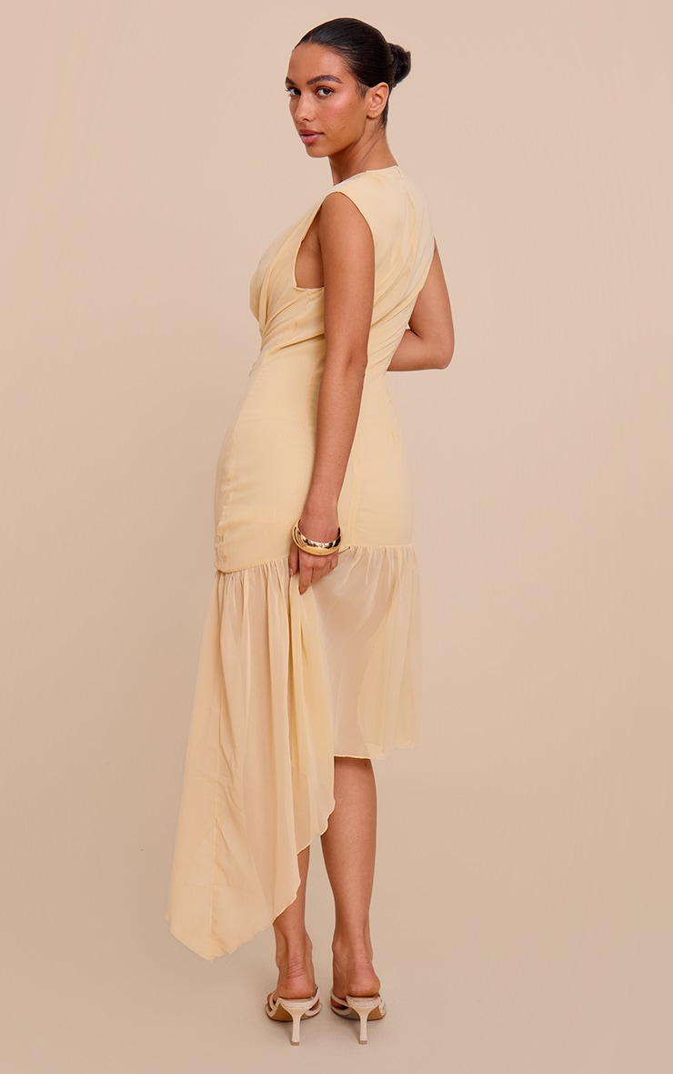 Butter Cream Chiffon Drape Detail Asymmetric Midaxi Dress image 2