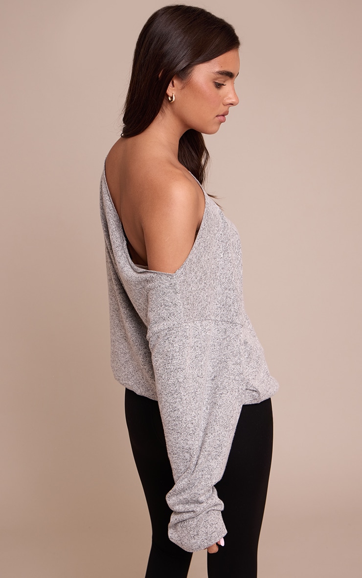 Grey Marl Soft Knit Asymmetric Oversized Slouchy Long Sleeve Top   image 2