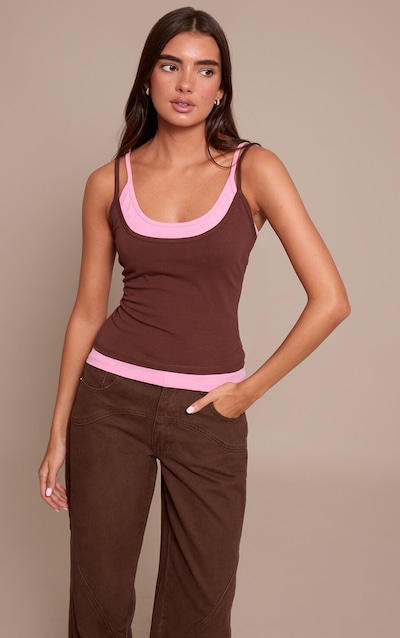 Chocolate Overlay Detail Strappy Vest Top