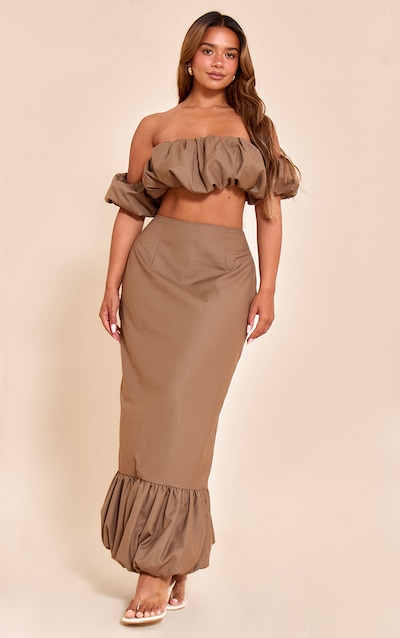 Shape Mocha Woven Dropped Hem Puffball Maxi Skirt