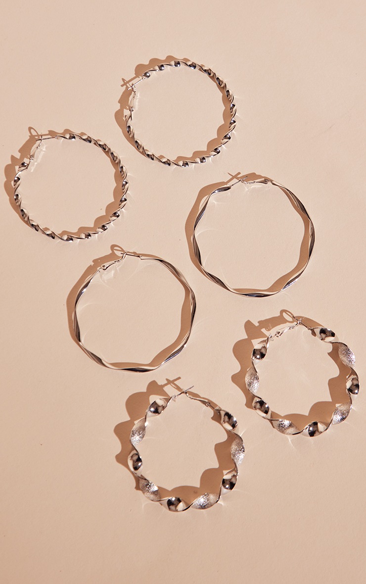 Silver Twist Medium Hoops Multipack Earrings PrettyLittleThing