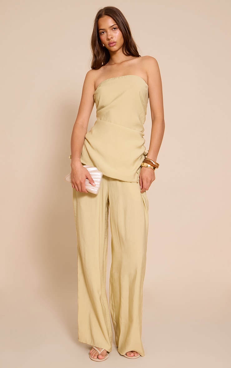  Sage Khaki Woven Drawstring Straight Leg Pant image 2