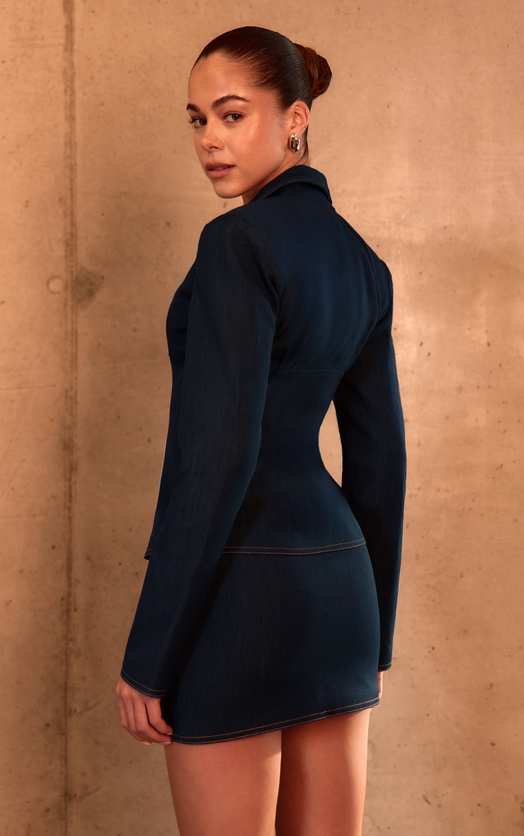 PLT Label Denim Blue Tailored Lace Up Corset Blazer image 2