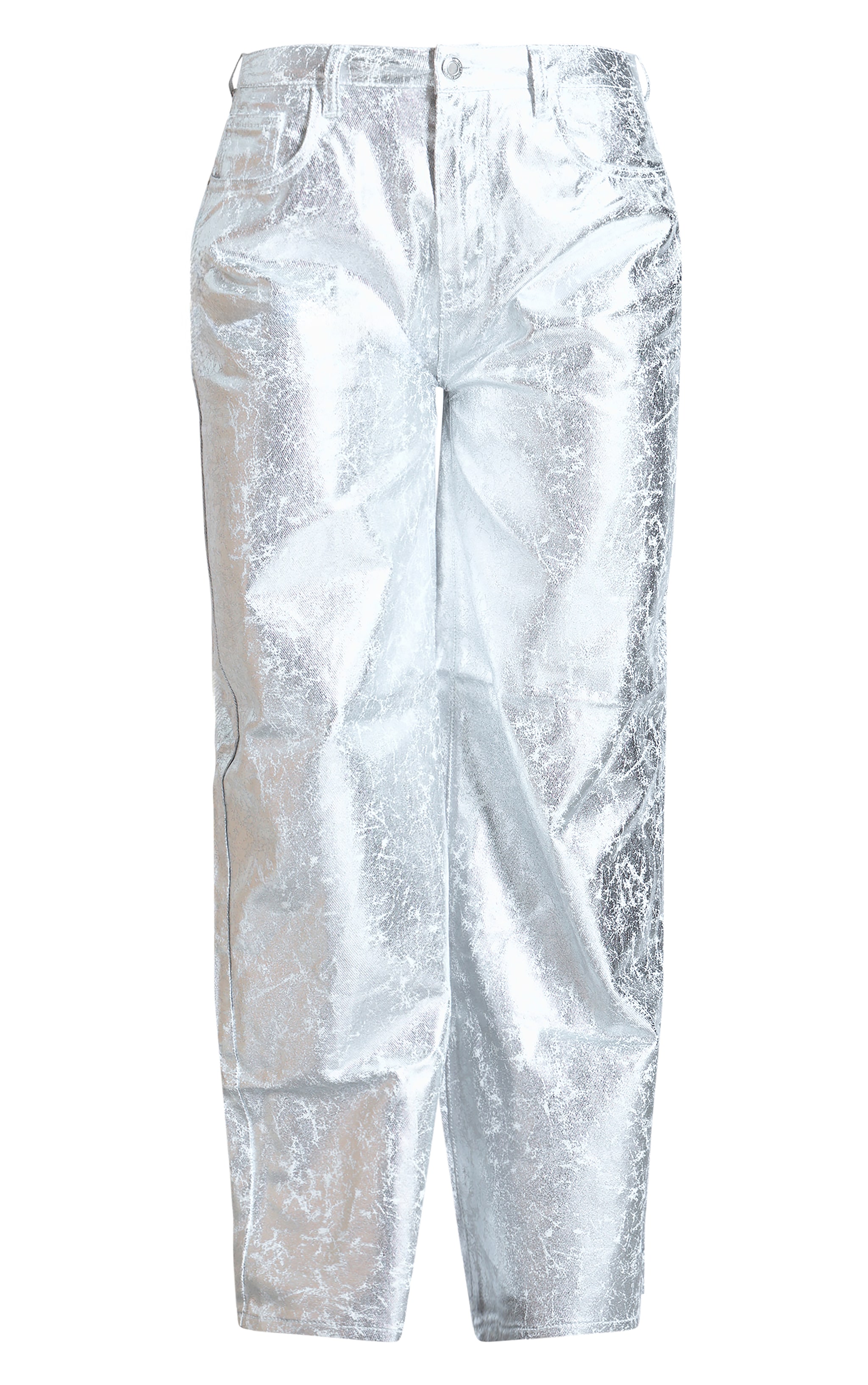 Silver Coated Crackle Effect Denim Wide Leg Jeans image 5