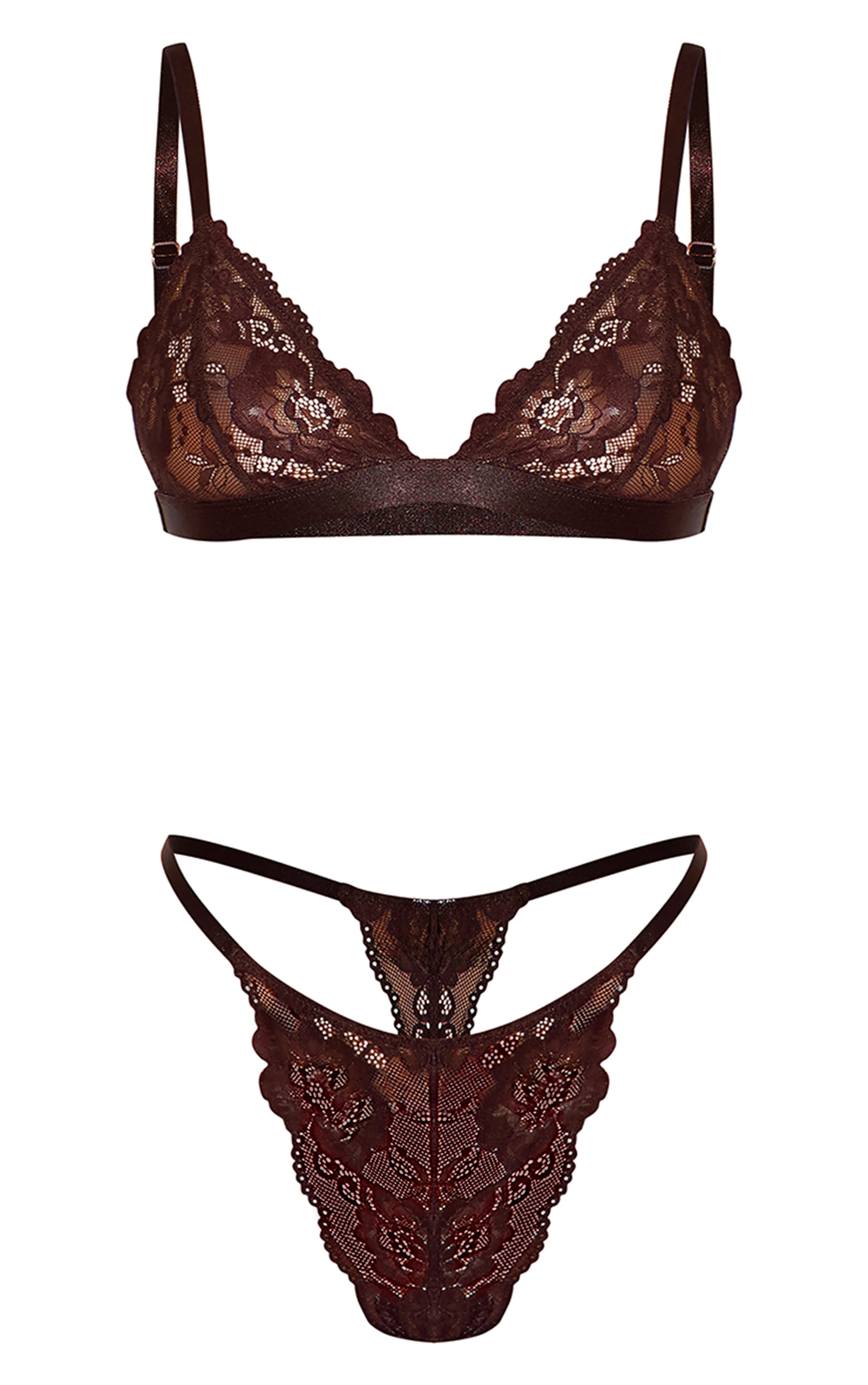 Chocolate Lace Triangle Lingerie Set image 5