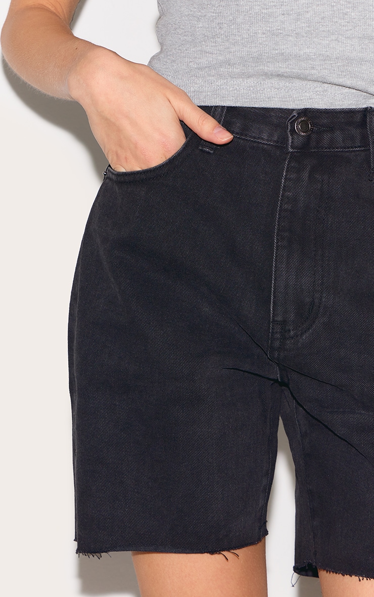 Washed Black Longline Fitted Denim Shorts image 5