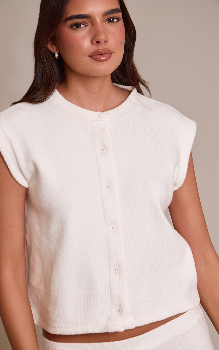 Cream Soft Brushed Chunky Rib Boxy Sleeveless Top image 4