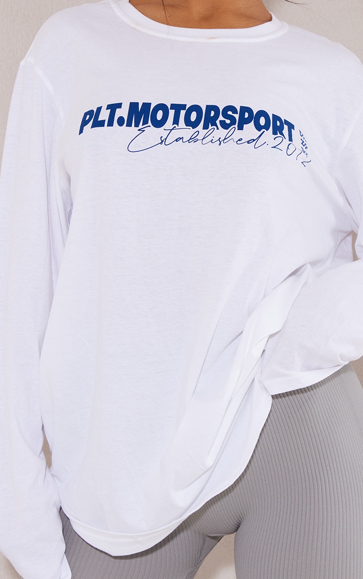 PRETTYLITTLETHING White Motorcross Long Sleeve Oversized T Shirt image 4