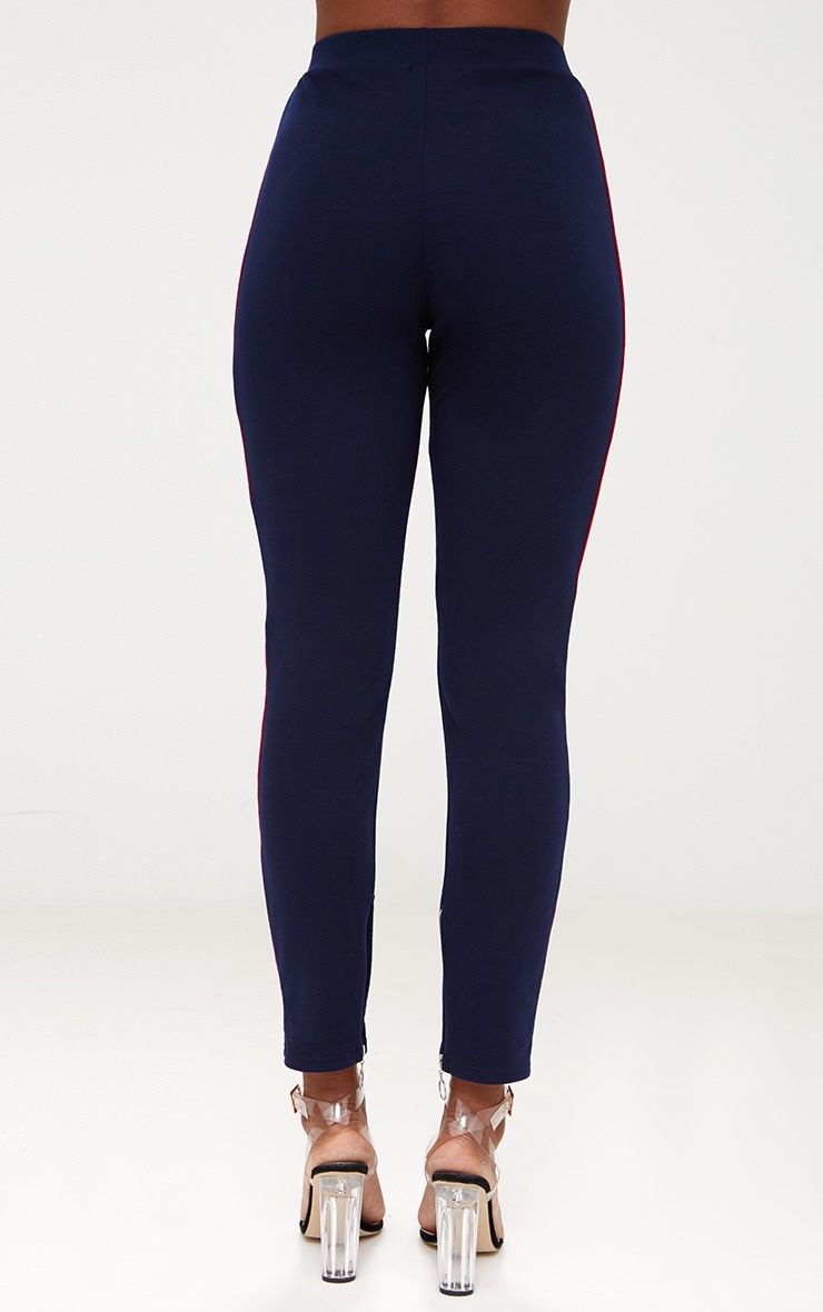 Navy Ring Zip Slim Leg Joggers Trousers PrettyLittleThing