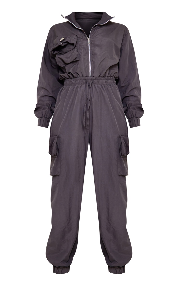 Charcoal Long Sleeve Pocket Toggle Detail Utility Jumpsuit image 4