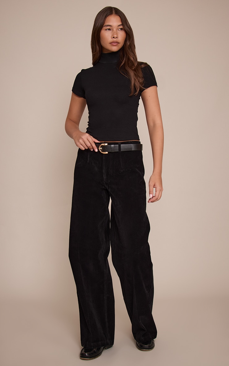 Black Faux Suede Straight Leg Pants image 1
