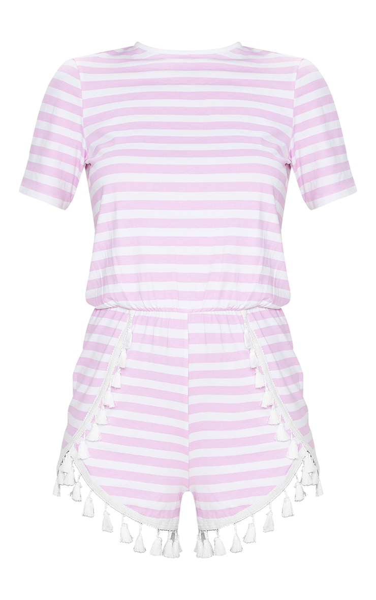 Pink Striped Tassel Trim Playsuit PrettyLittleThing AUS