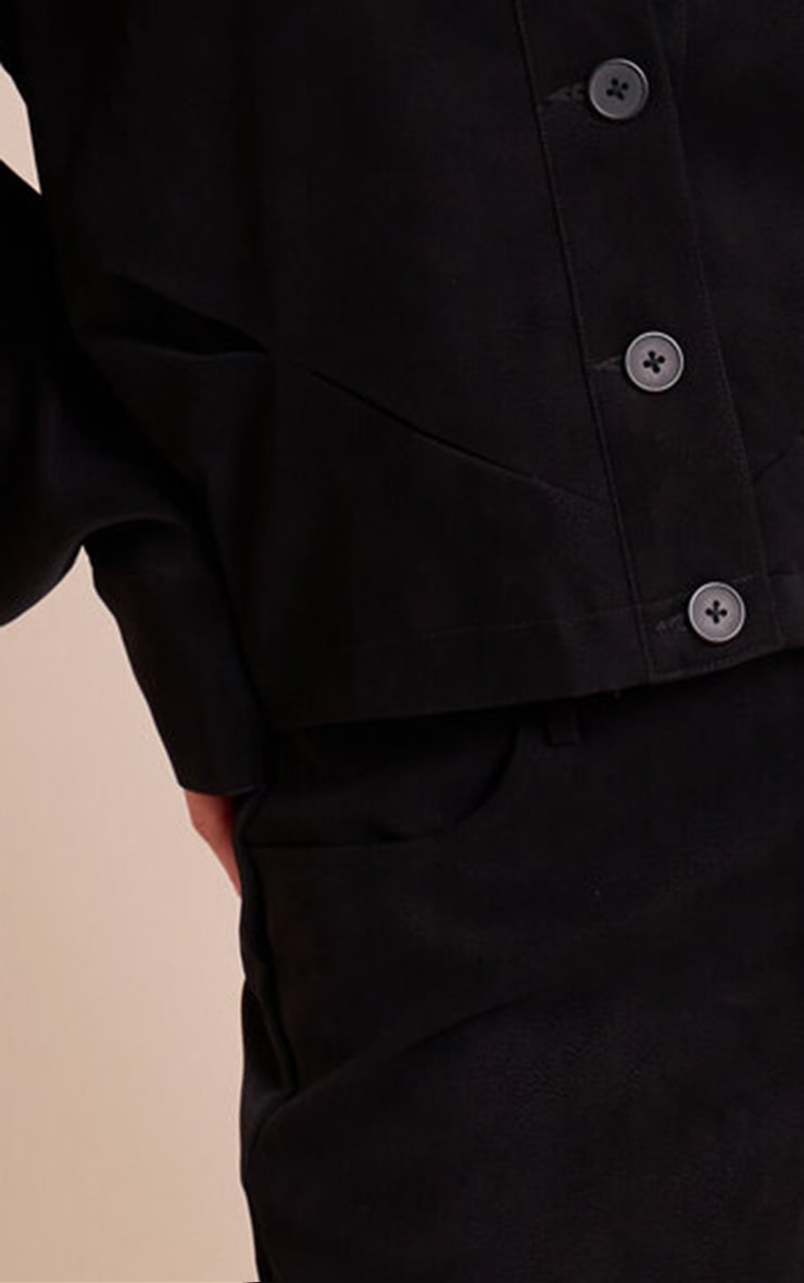 Black Washed Faux Leather Plunge Jacket image 4
