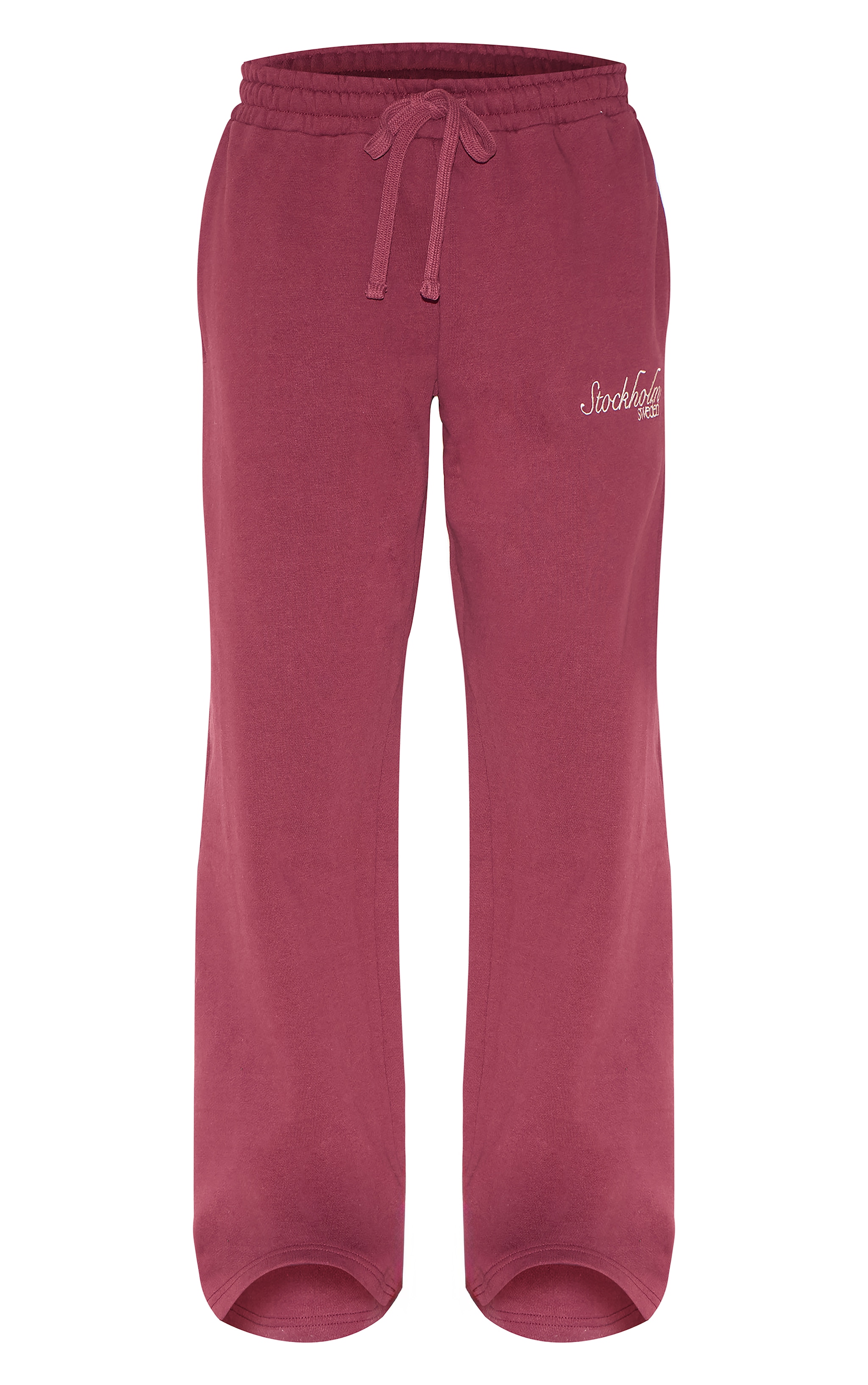 Burgundy Premium Stockholm Embroidered Wide Leg Sweatpants image 5