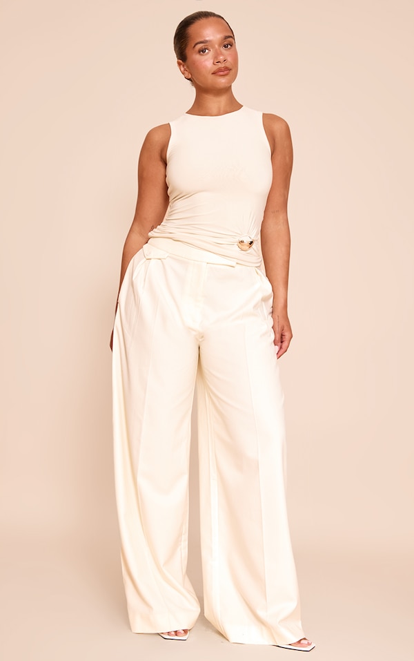Shape Pantalon de tailleur large crème au beurre à plissures