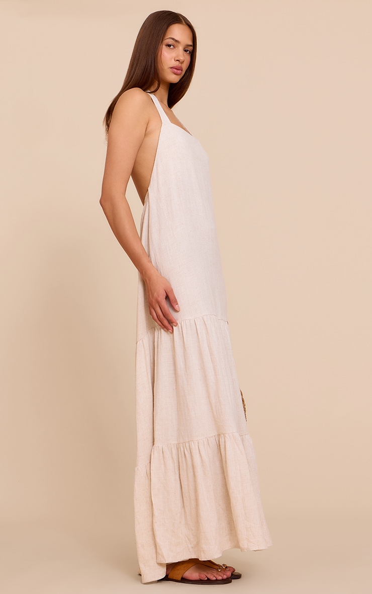 Natural Textured Halterneck Drop Waist Maxi Dress image 3
