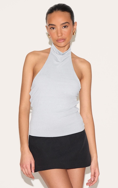 Petite Grey Extreme Halterneck Top