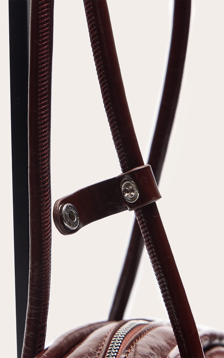 Burnt Red Crinkle PU Bowler Shoulder Bag image 4