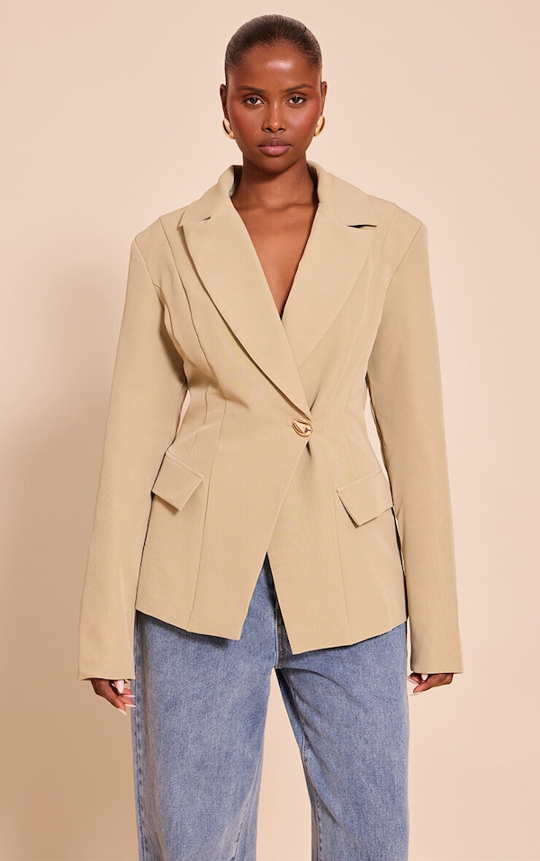 Blazer sauge à revers pointus et taille cintrée