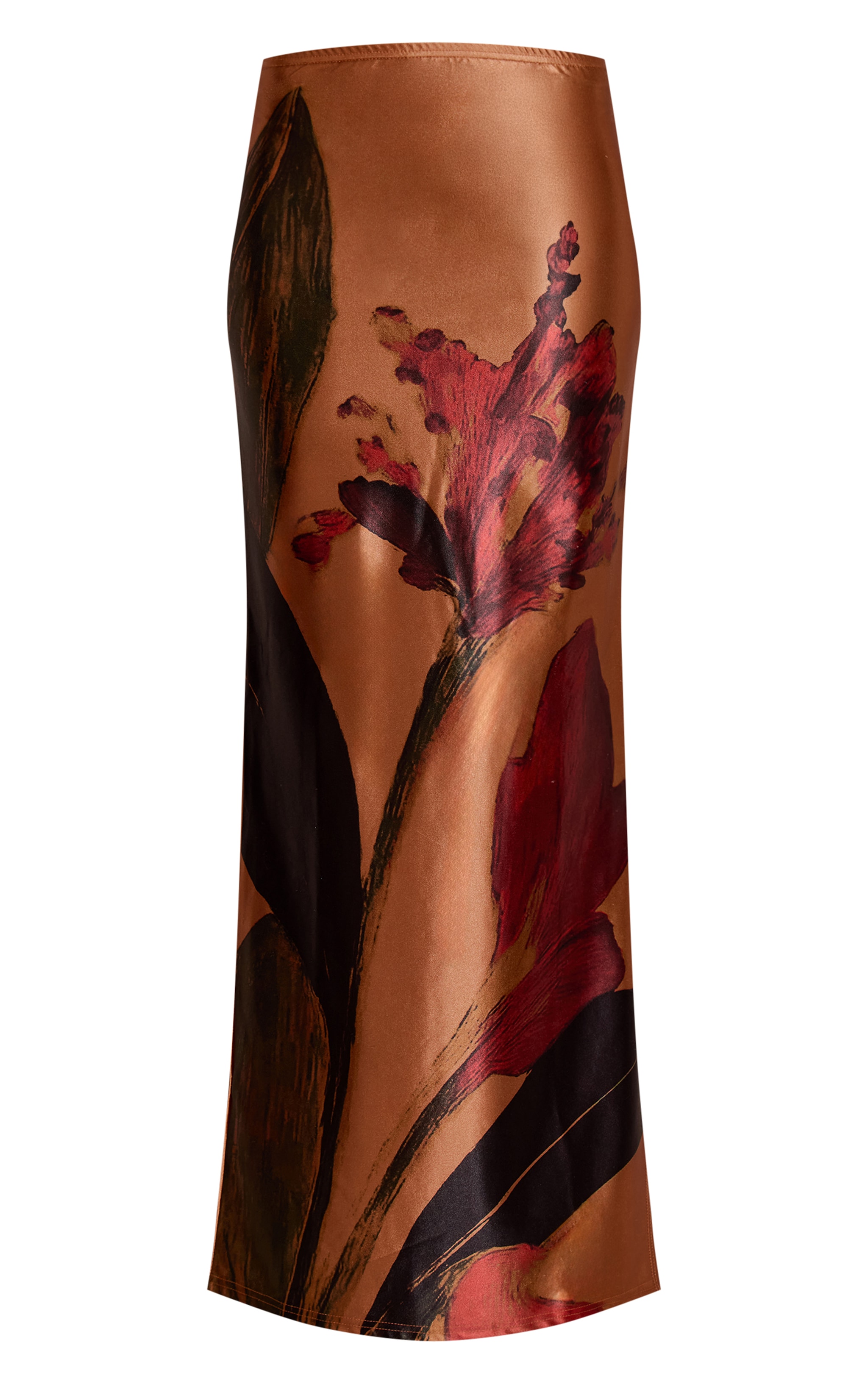 Blush Floral Print Stretch Satin Maxi Skirt image 5