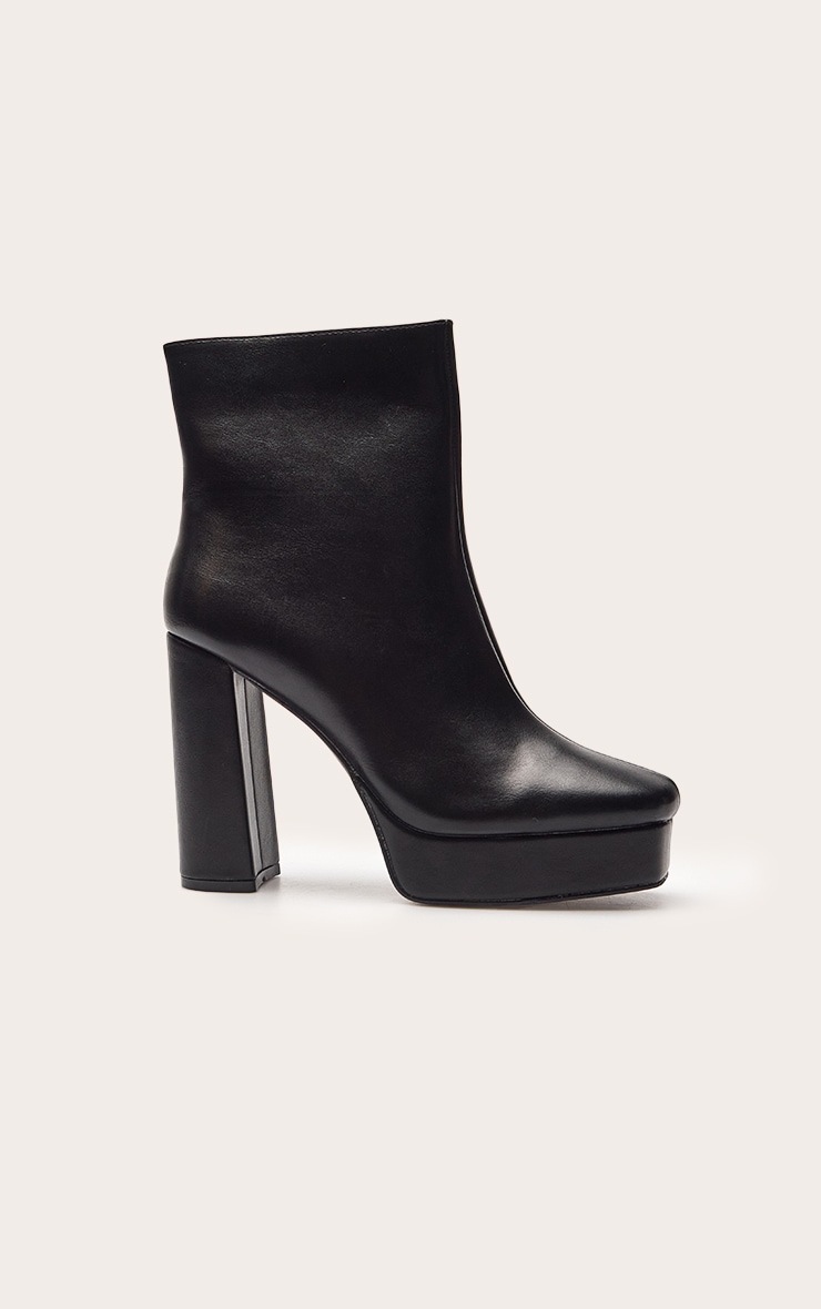 Black Faux Leather Platform Block Heeled Ankle Boots image 2