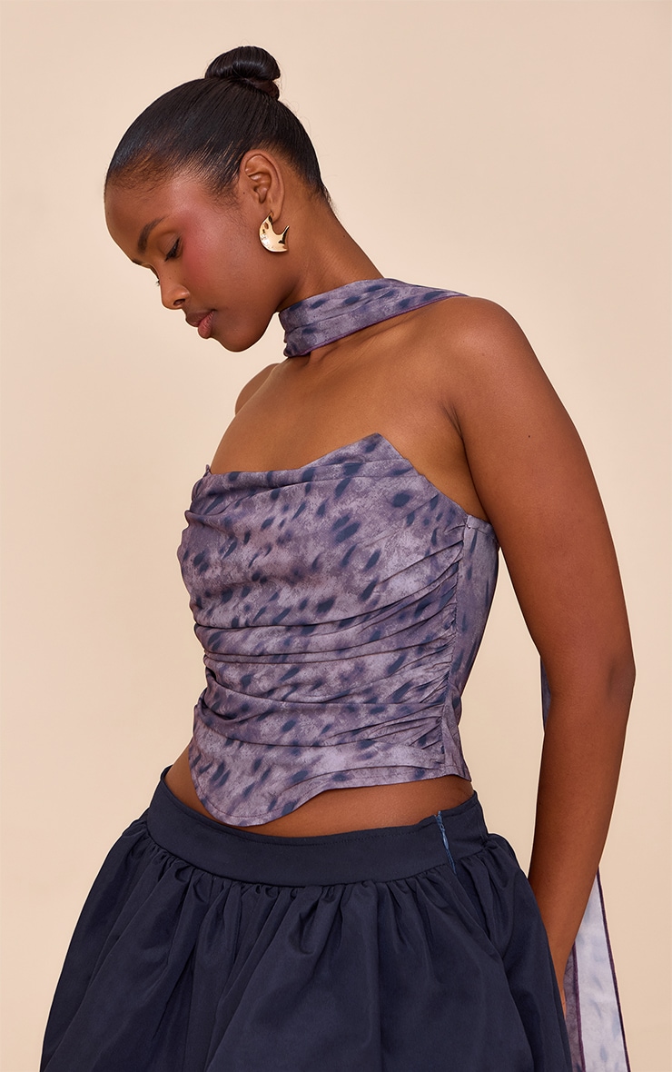 Dark Brown Printed Scarf Detail Corset image 4