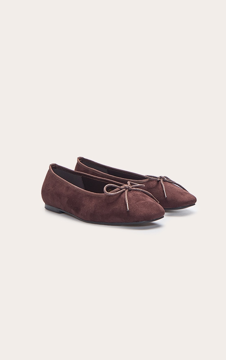 Chocolate Faux Suede Square Toe Ballet Flats image 3