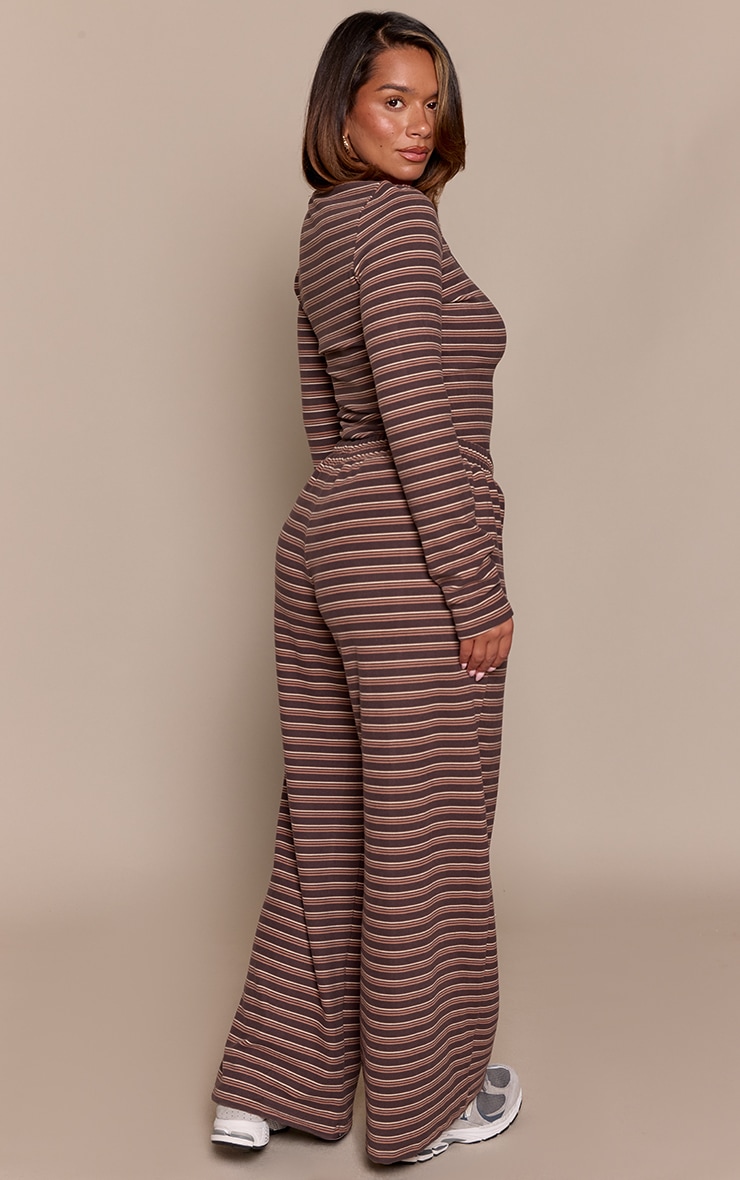 Shape Chocolate Striped Wide Leg Seam Detail Sweatpant  image 3