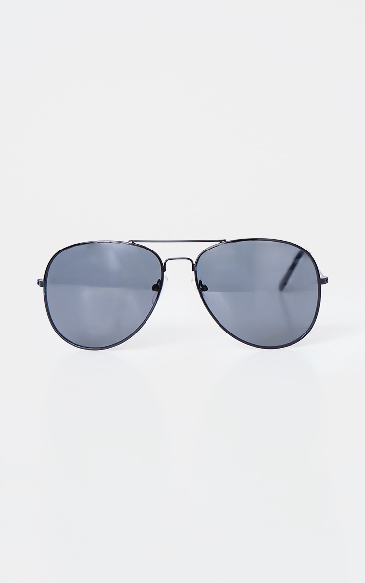 Black Metal Aviator Sunglasses image 2