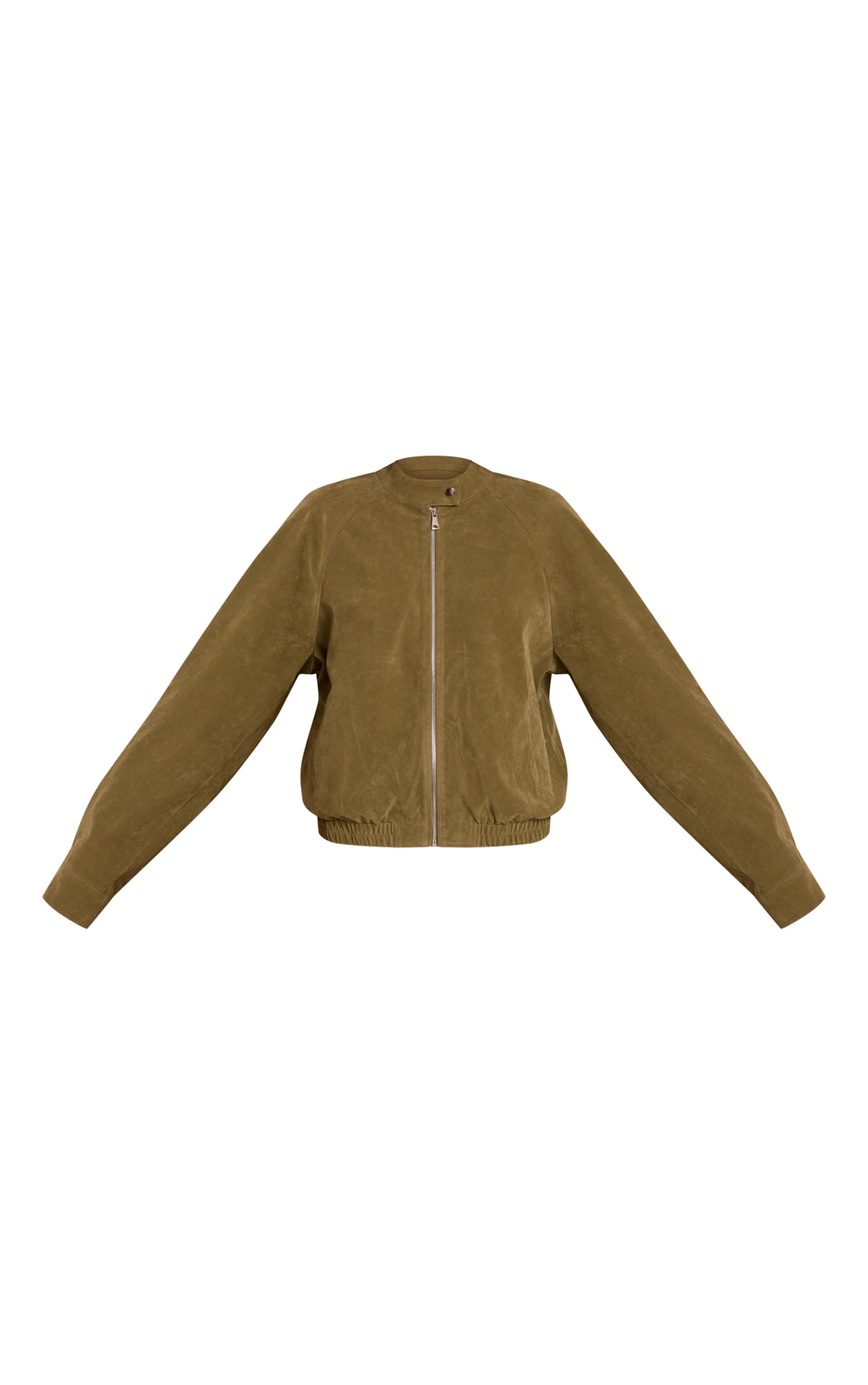 Olive Faux Suede Racer Neck Jacket image 5