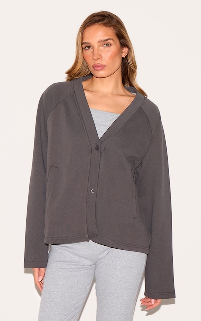 Charcoal Premium Boxy Sweat Cardigan