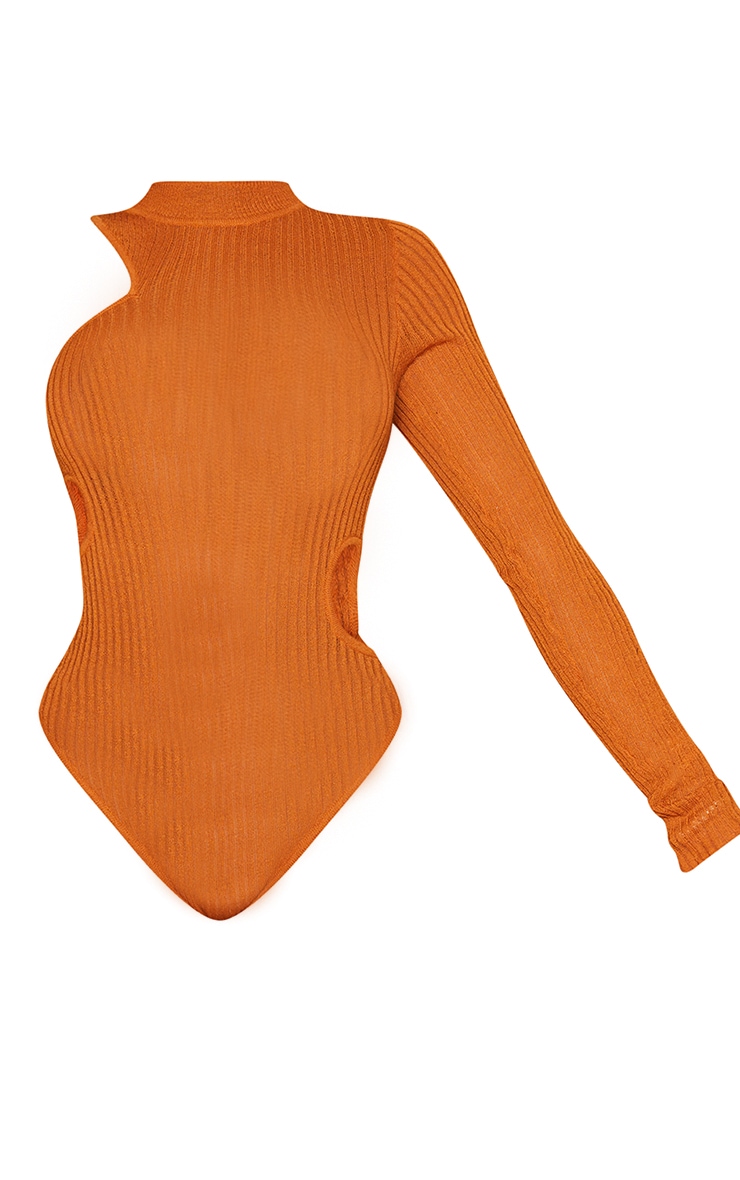 Shape Rust Sheer Knit Cut Out One Sleeve Bodysuit image 5