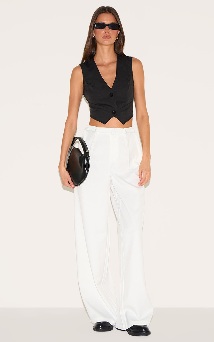 White Adjustable Waistband Detail Tailored Pants image 2