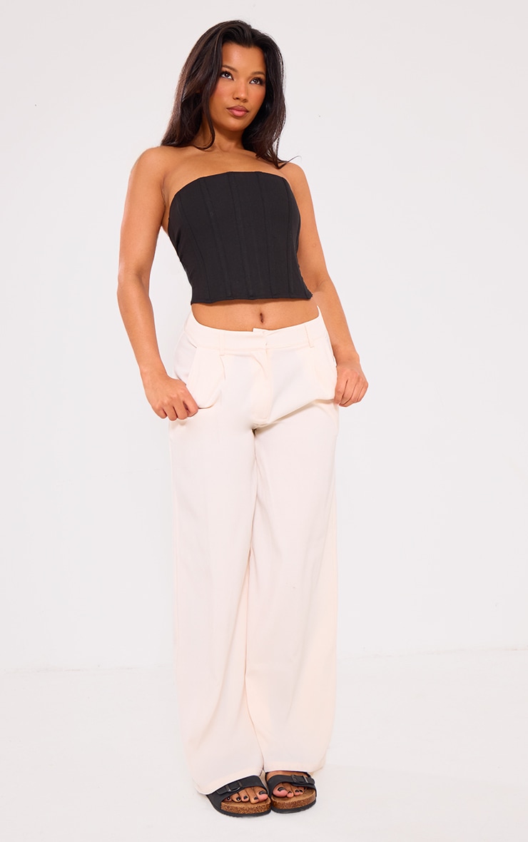 Premium Cream Pleat Front Straight Leg Tailored Trousers