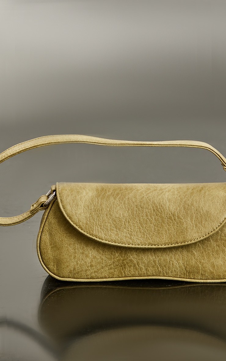 Olive Distressed Slim Curved Shoulder Bag PrettyLittleThing USA