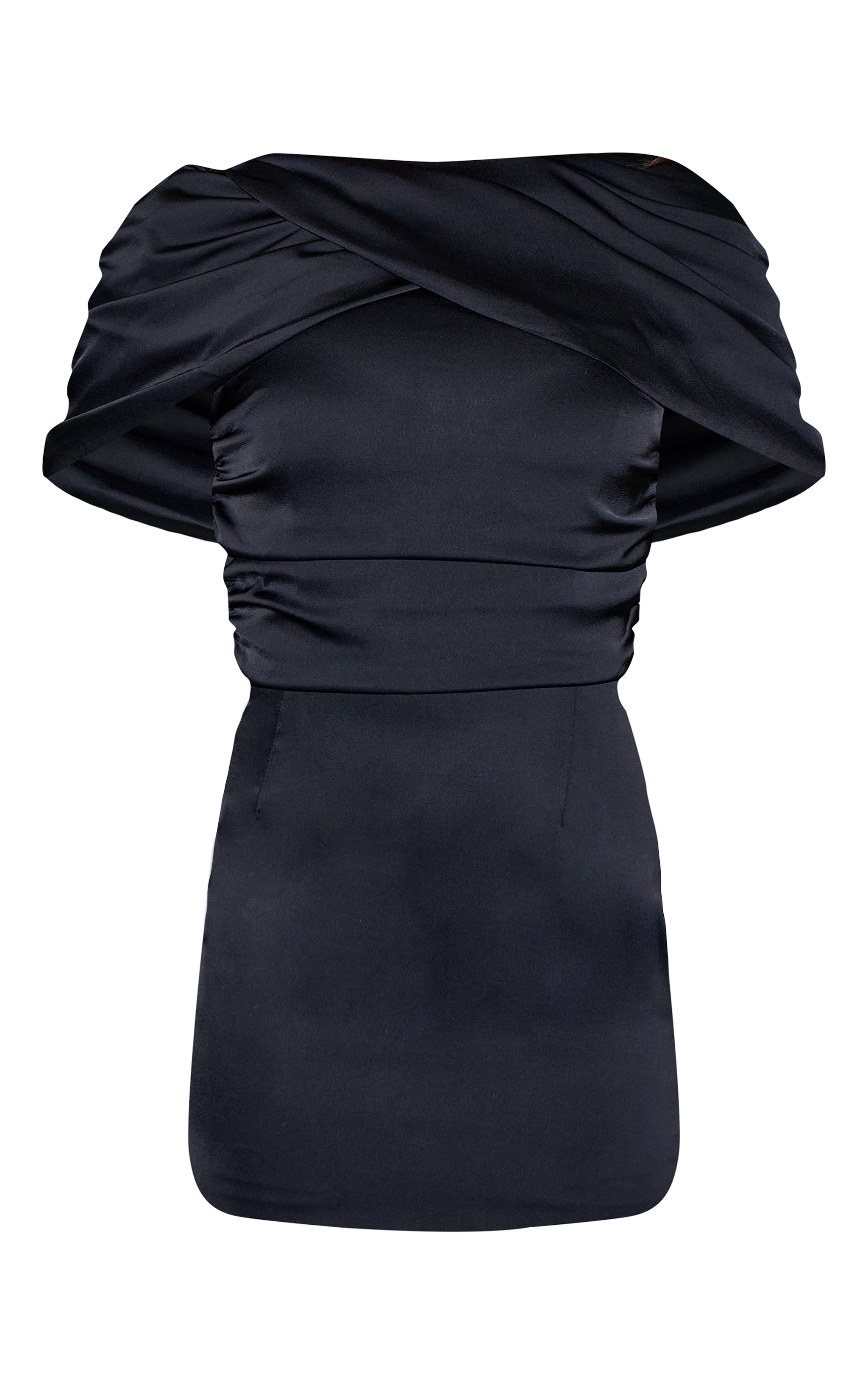 Black Satin Wrap Short Sleeve Mini Dress image 5