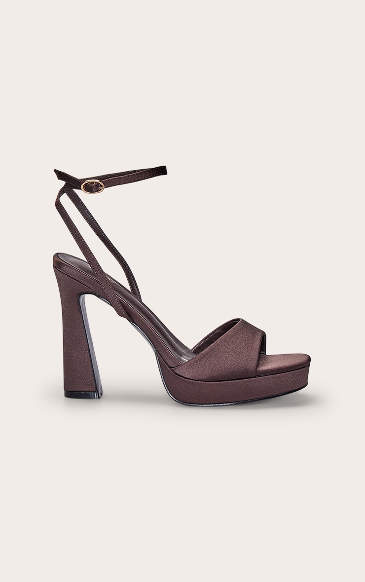 Chocolate Satin Platform Chunky Heeled Sandals image 2