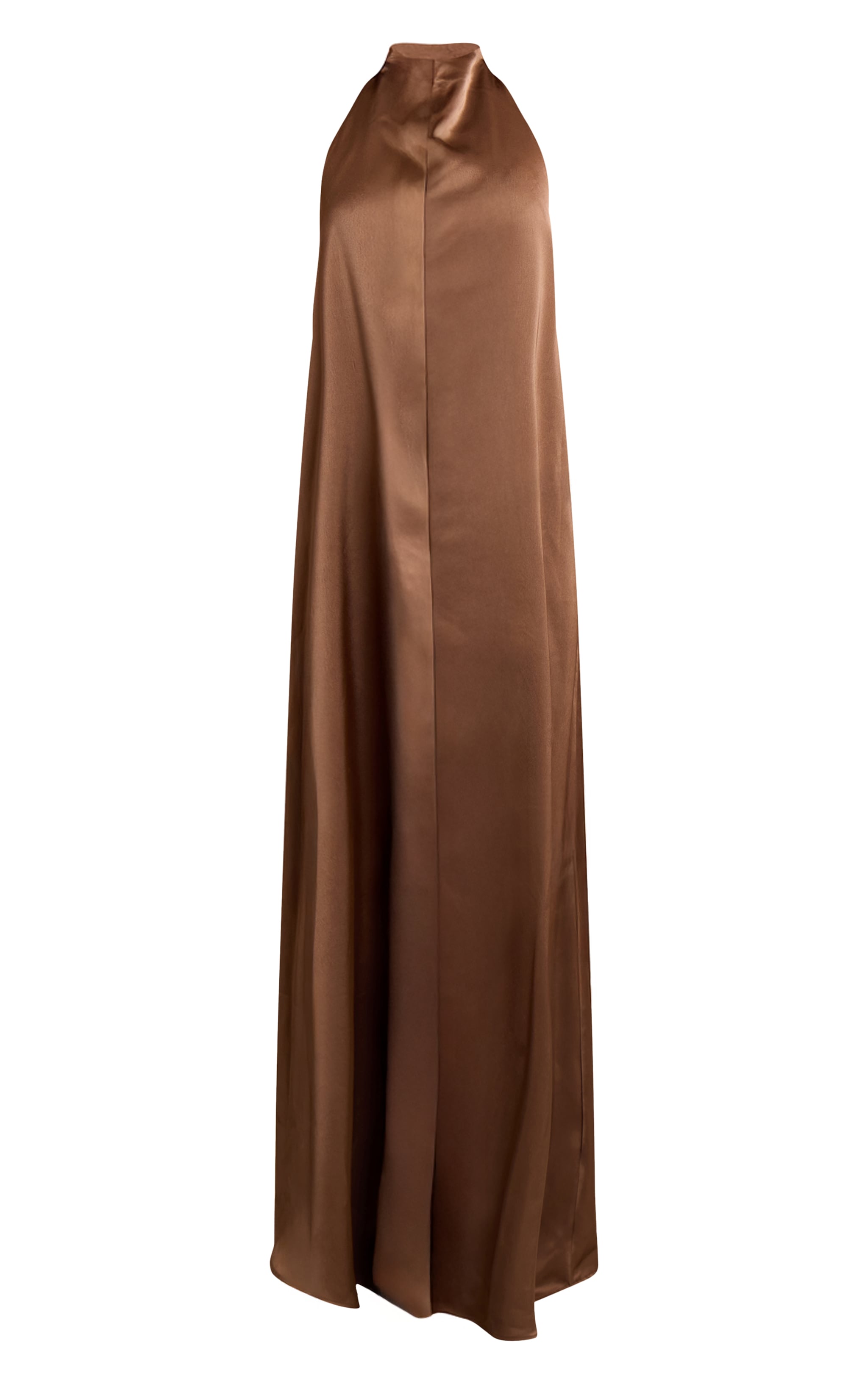 Robe longue satinée chocolat à col montant et dos très échancré image 5
