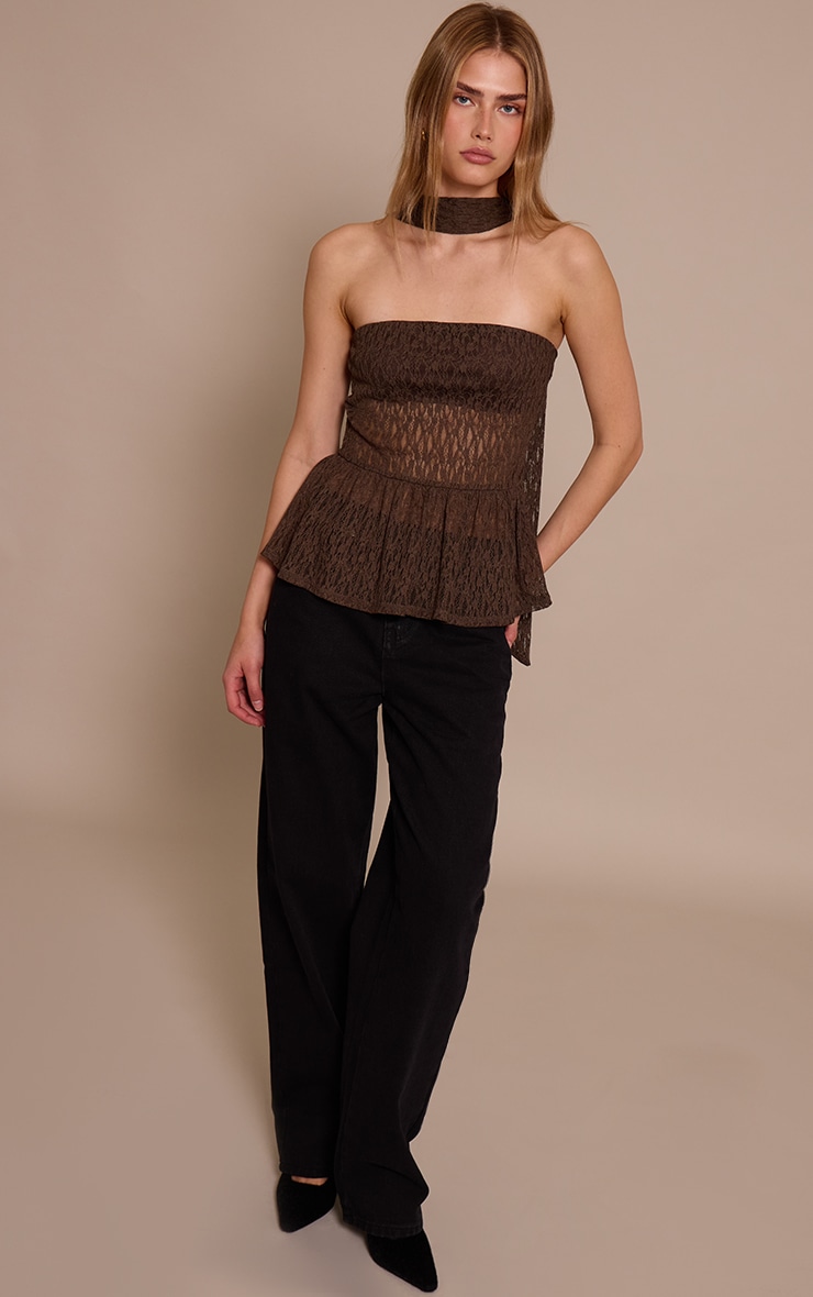 Dark Chocolate Lace Bandeau Scarf Detail Cami Top image 3