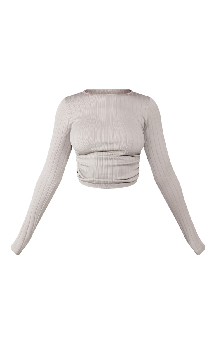 Moss Grey Wide Contour Rib Ruched Side Top image 5