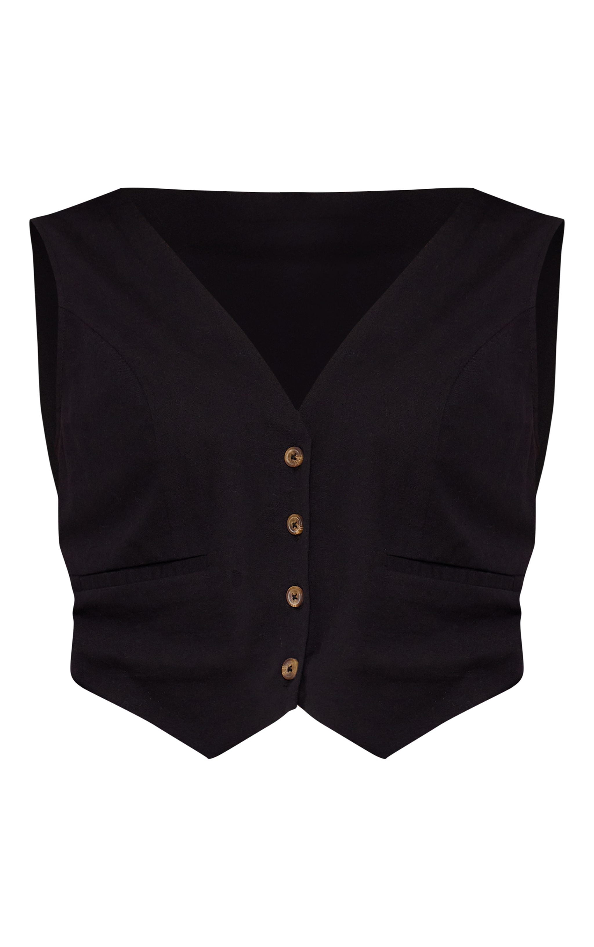 Black Linen Look Boxy Vest image 5