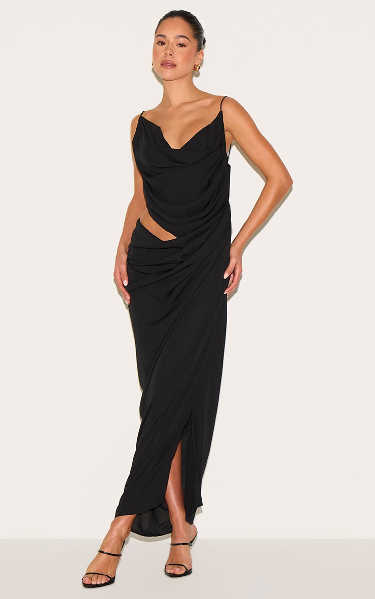 Black Chiffon Cowl Neck Cut Out Midaxi Dress image 3