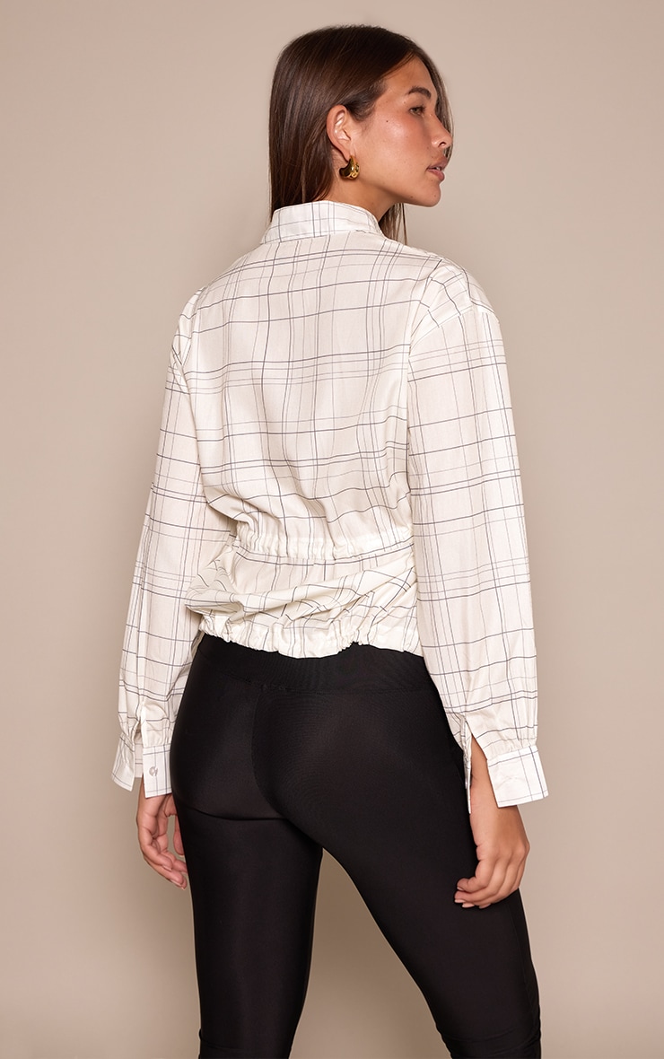 Cream Check Ruched Waist Tie Top  image 2